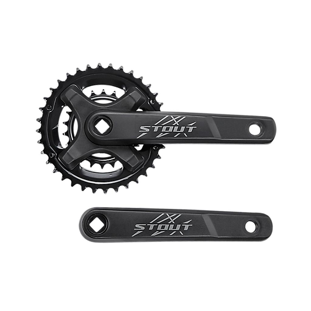 BIELA SPZ CRK STOUT, 175MM, L+R ARMS, ALLOY, SQUARE-TAPER, 36/22T RIVETED RINGS, 2X9-SPD BLK