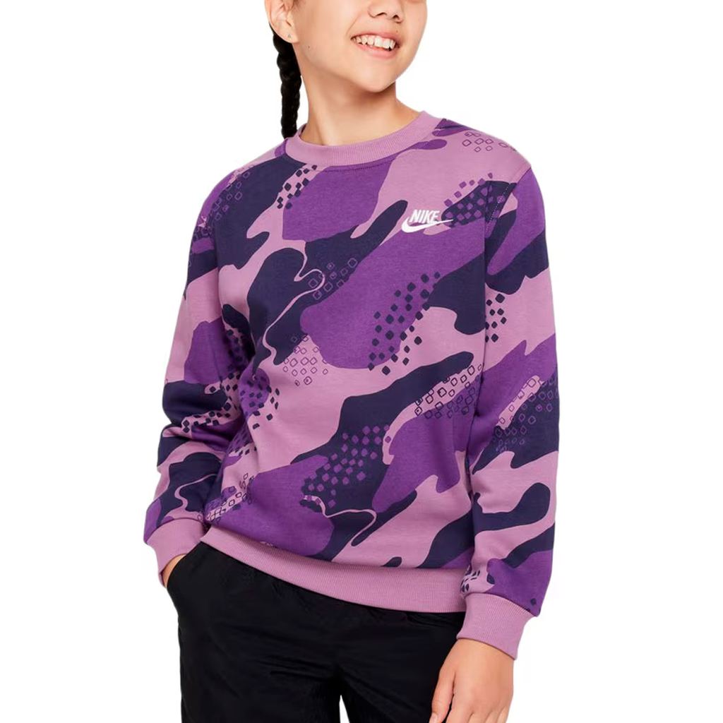 SUETER NIKE K CLUB FLC HBR CREW CAMO TRAINNING PURPLE/WHITE/CAMO
