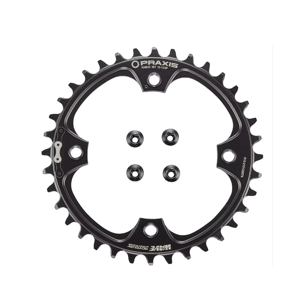 CADENA SPZ VADO CHR TURBO, 36T, 11/12-SPD, 104BCD, 1X RING, STEEL, W/CHAINRING BOLTS, PRAXIS CHROME
