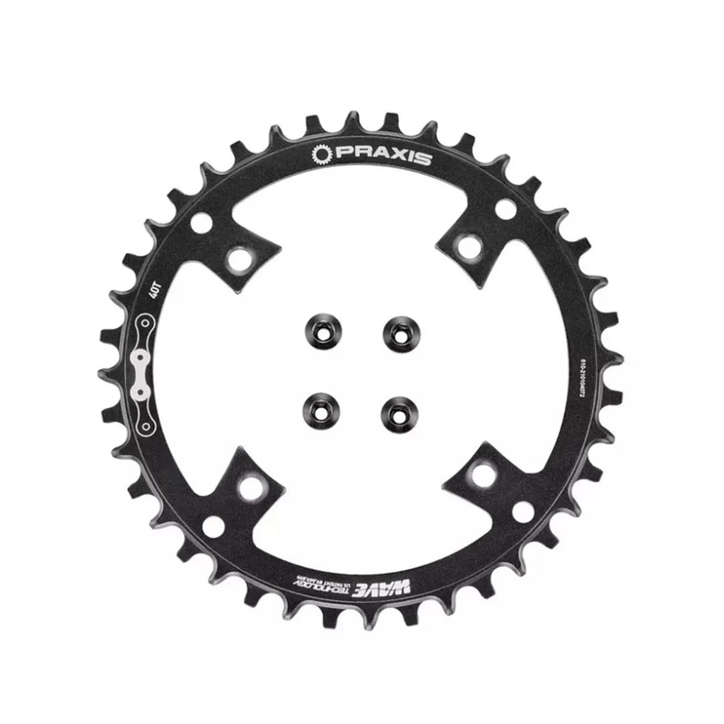 CADENA SPZ VADO CHR TURBO, 40T, 10/11-SPD, 104BCD, 1X RING, ALLOY, W/CHAINRING BOLTS, PRAXIS CHROME