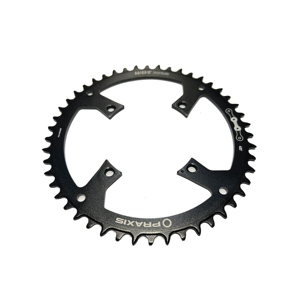 CADENA SPZ VADO CHR TURBO, 48T, 10/11-SPD, 104BCD, 1X RING, ALLOY, W/CHAINRING BOLTS, PRAXIS CHROME